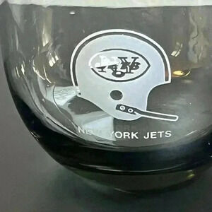 NFL New York Jets Roly Poly Glasses Vintage‎ Smoked Gray Whiskey Set 3